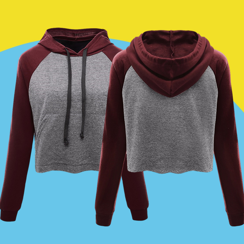 Amazon express Europe and the United States new color contrast casual hooded sweater women's autumn and winter wear loose thin jacket