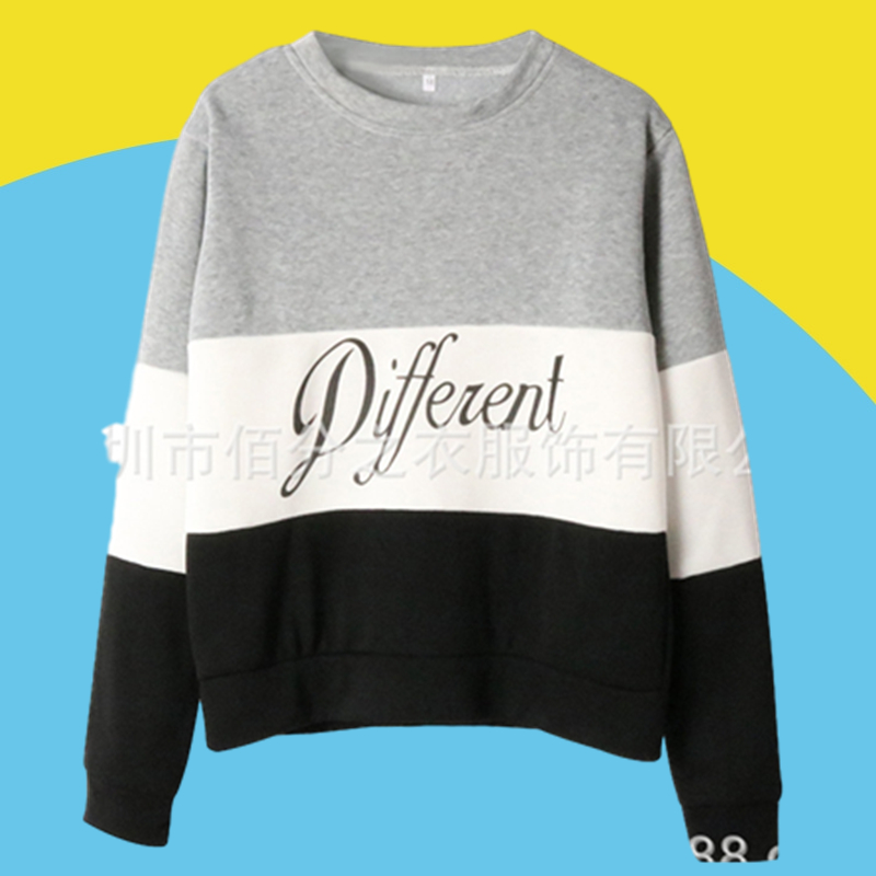 Amazon express Europe and the United States new letter printing color matching sweater women's autumn and winter wear Plush casual round neck top