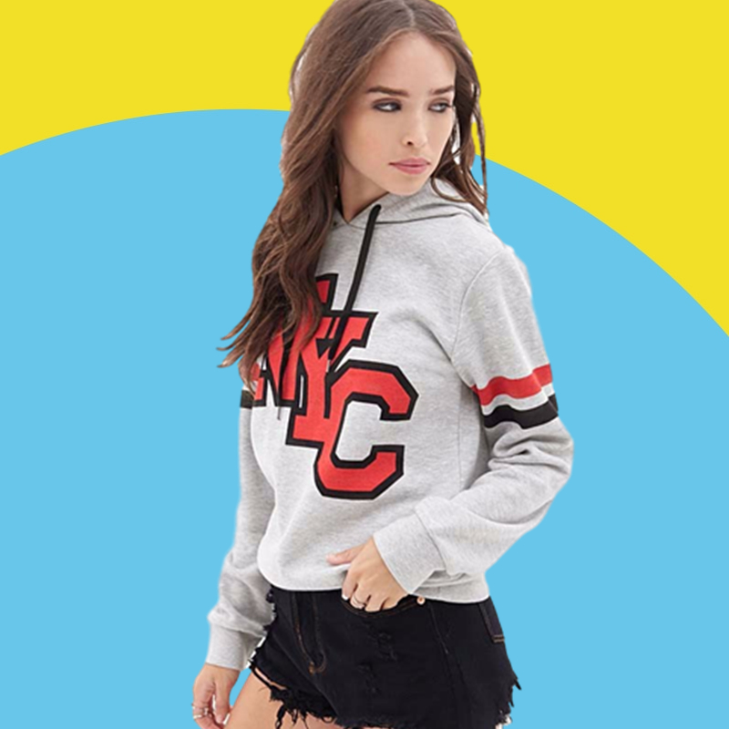 Amazon express European and American letter printed Hoodie women's autumn winter Plush loose drawstring casual top