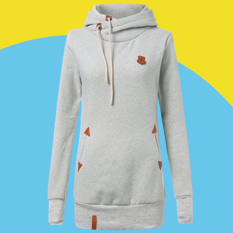 Amazon sells European and American new casual badge hooded sweater women's autumn and winter wear Plush drawstring slim top