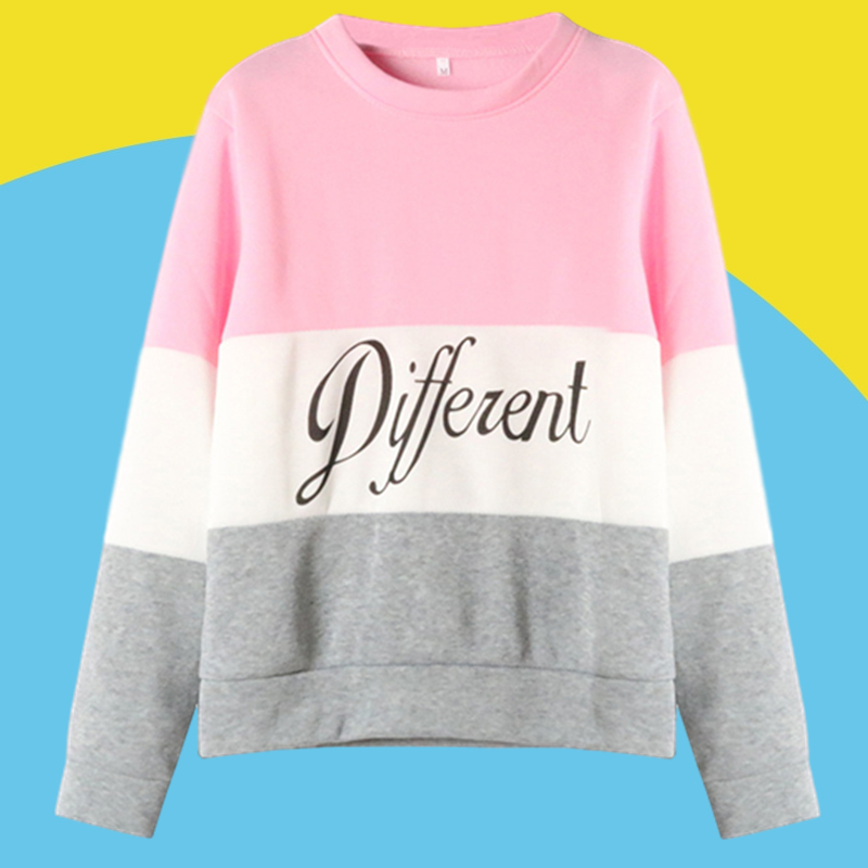 Amazon express Europe and the United States new letter printing color matching sweater women's autumn and winter wear Plush casual round neck top