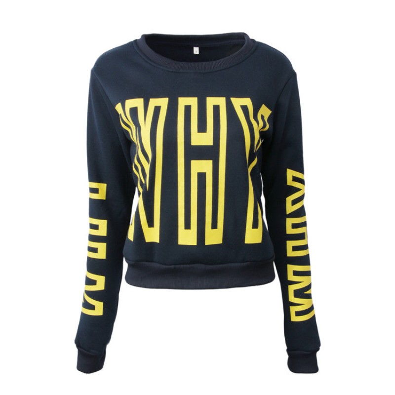 Amazon express European and American sports casual letter printed sweater women's autumn winter Plush crew neck top