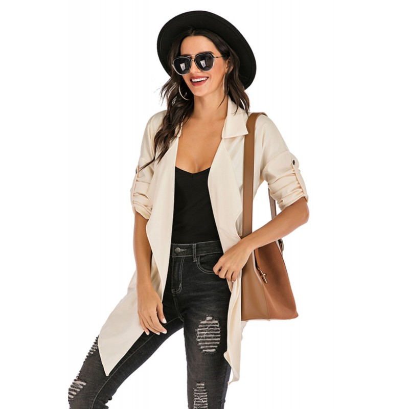 Amazon express Europe and the United States new pure color casual windbreaker women's autumn wear loose and thin irregular coat