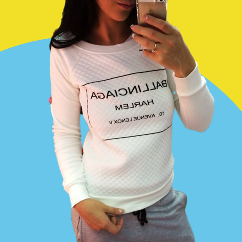 Amazon express Europe and America new leisure letter printed sweater women's autumn and winter wear Plush slim fitting crew neck top