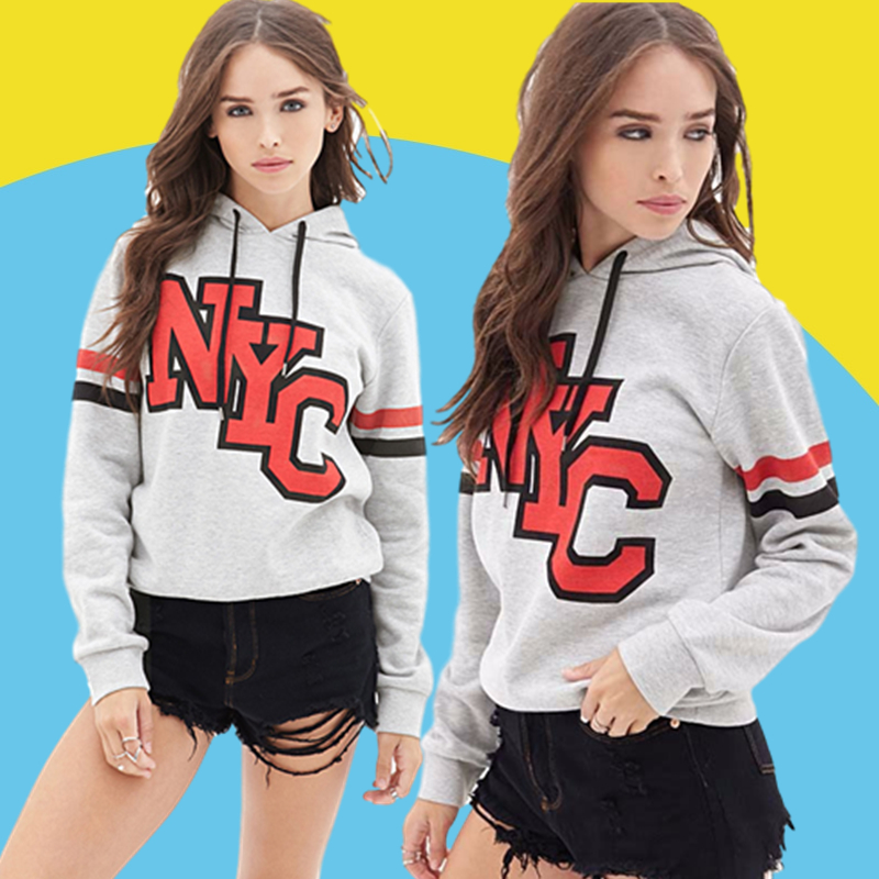 Amazon express European and American letter printed Hoodie women's autumn winter Plush loose drawstring casual top