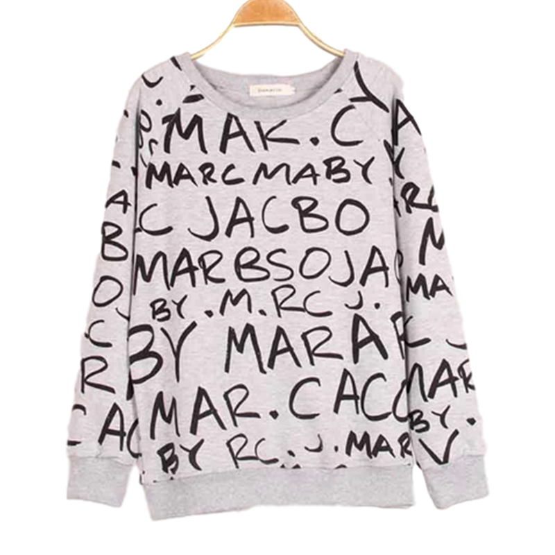 Amazon express Europe and America new letter graffiti casual sweater women's autumn and Winter Fleece slim fitting crew neck top