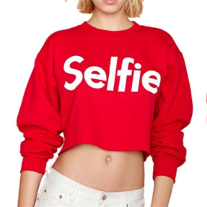 Amazon Express Express European and American letter printed Casual Short sweater women's autumn fleece slim fit top