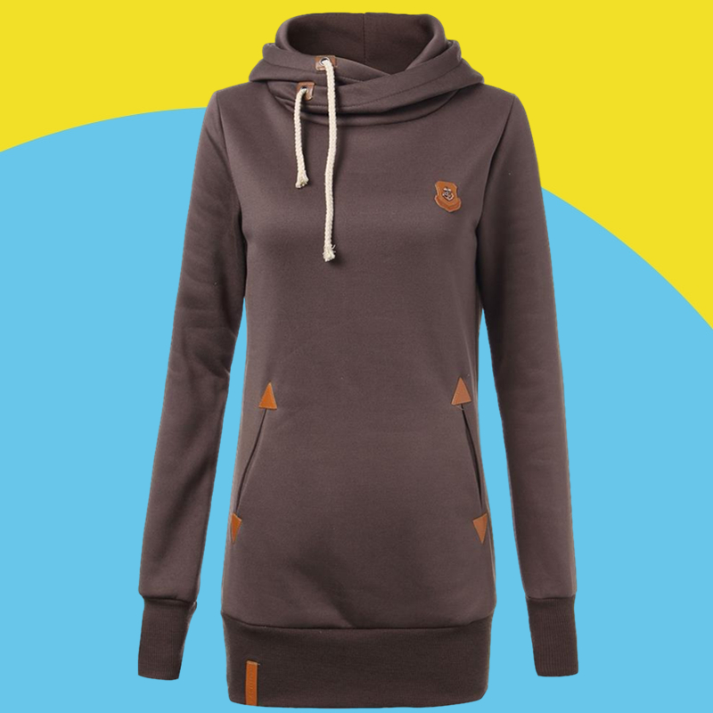 Amazon sells European and American new casual badge hooded sweater women's autumn and winter wear Plush drawstring slim top