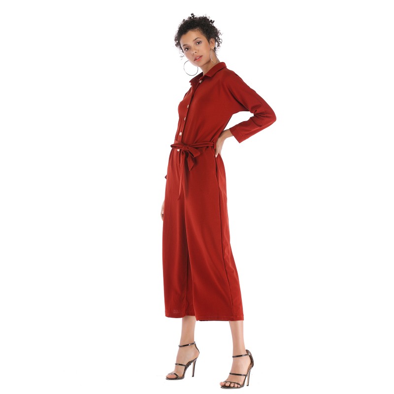 5905 eBay express new women's single breasted waistband lace up Jumpsuit