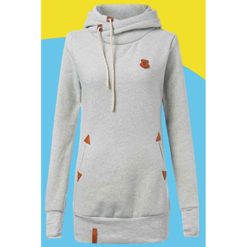 Amazon sells European and American new casual badge hooded sweater women's autumn and winter wear Plush drawstring slim top