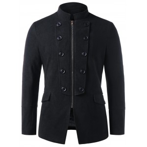 Amazon new men's stand collar double breasted zipp...
