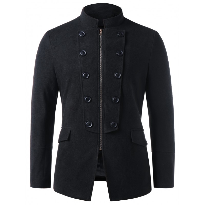 Amazon new men's stand collar double breasted zipper woolen suit coat windbreaker 9949