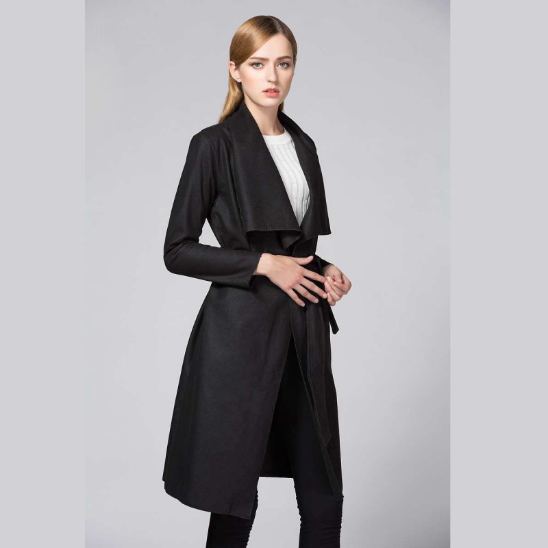 Amazon foreign trade new style Lapel cardigan lace up woolen windbreaker casual coat 8290 in stock