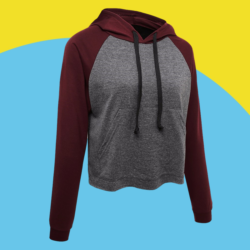 Amazon express Europe and the United States new color contrast casual hooded sweater women's autumn and winter wear loose thin jacket