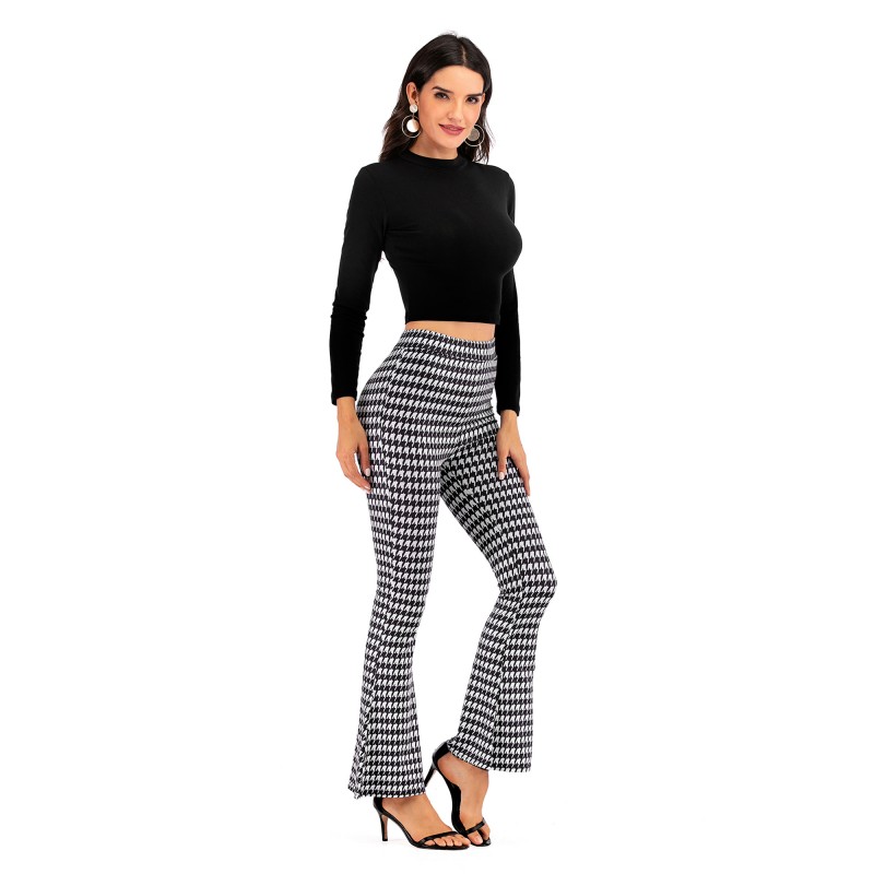 5974 Sumiton Amazon cross border women's fashion popular leopard flared pants women's high waist and wide leg pants