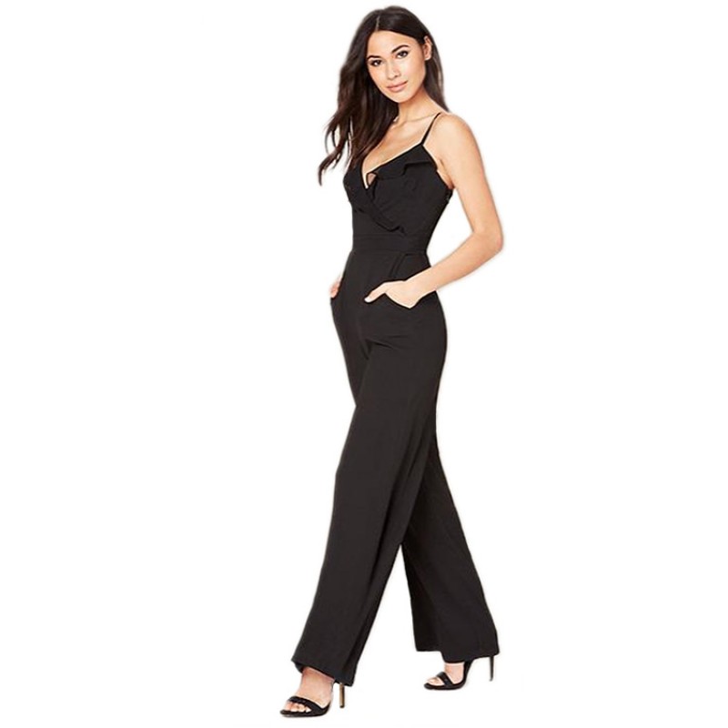 5401 Amazon hot selling deep V-neck one-piece suspender pants with pleated chest, slim waist and open back
