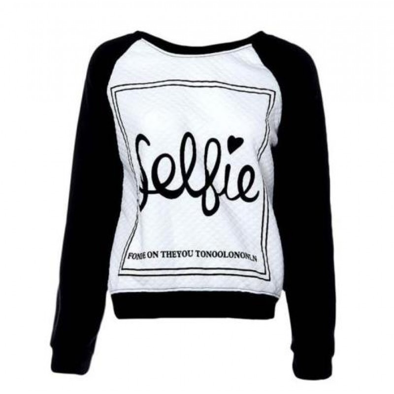 Amazon express Europe and the United States new alphabet printed sweater women's autumn and winter wear loose slim round neck top