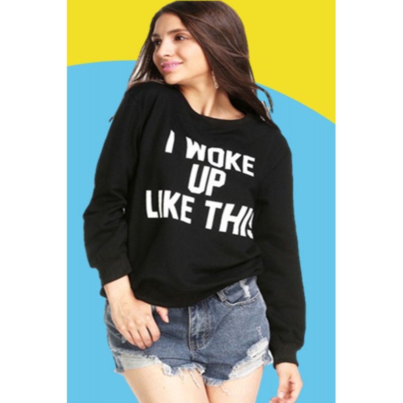 Amazon express European and American new letter printed casual sweater women's autumn and Winter Fleece long sleeve slim fitting top