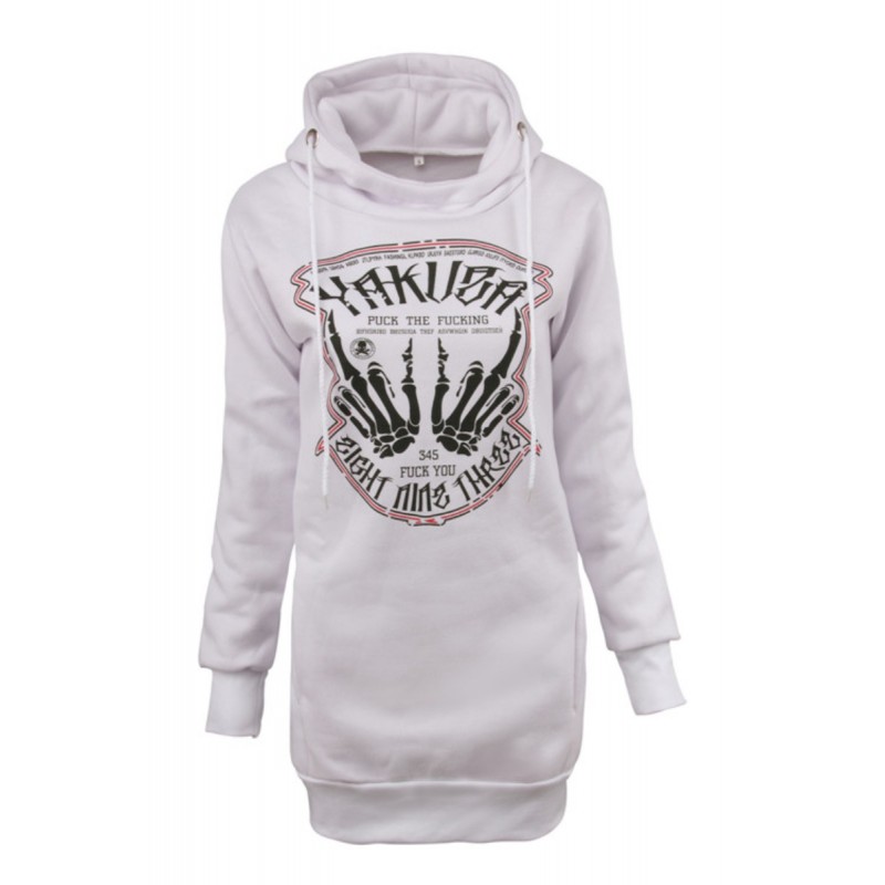 Amazon express Europe and the United States new letter printing mid long hooded sweater women's autumn and winter slim casual top