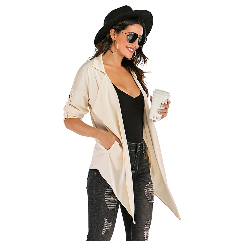 Amazon express Europe and the United States new pure color casual windbreaker women's autumn wear loose and thin irregular coat