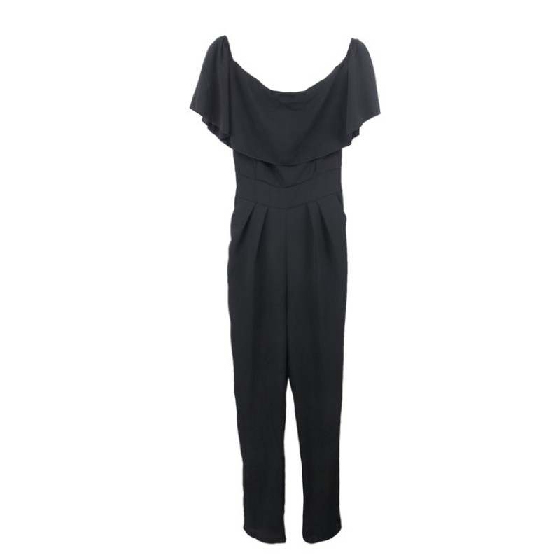 5398 Amazon hot one line collar ruffled Off Shoulder Waist snow yarn Jumpsuit pants