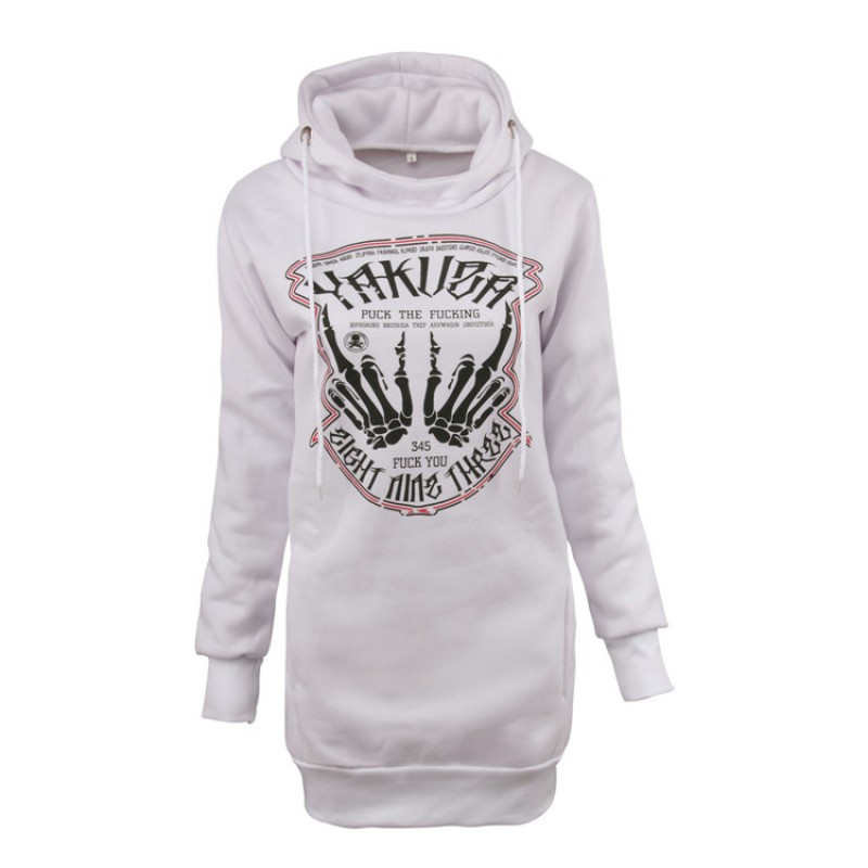 Amazon express Europe and the United States new letter printing mid long hooded sweater women's autumn and winter slim casual top