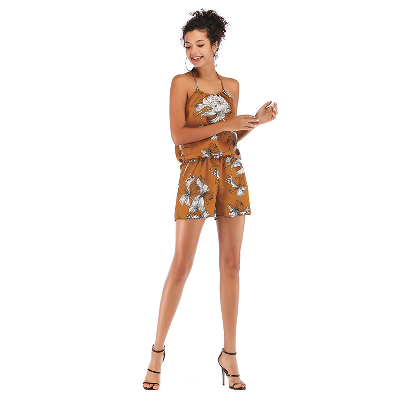 5941 Sumiton Amazon cross border European and American women's sleeveless shorts with open back and loose printed chiffon company