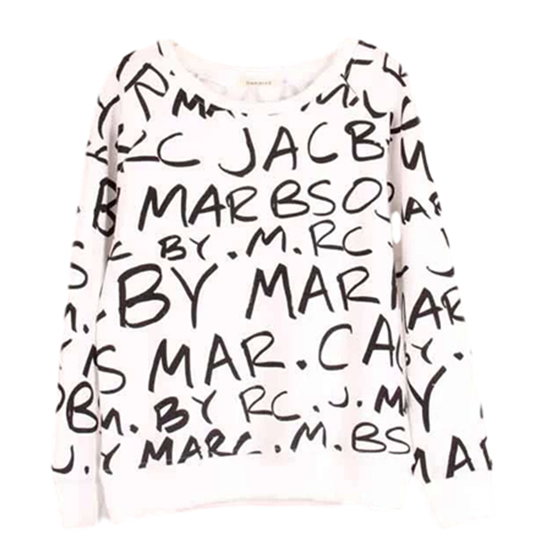 Amazon express Europe and America new letter graffiti casual sweater women's autumn and Winter Fleece slim fitting crew neck top
