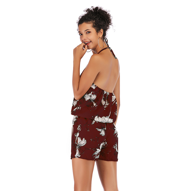 5941 Sumiton Amazon cross border European and American women's sleeveless shorts with open back and loose printed chiffon company