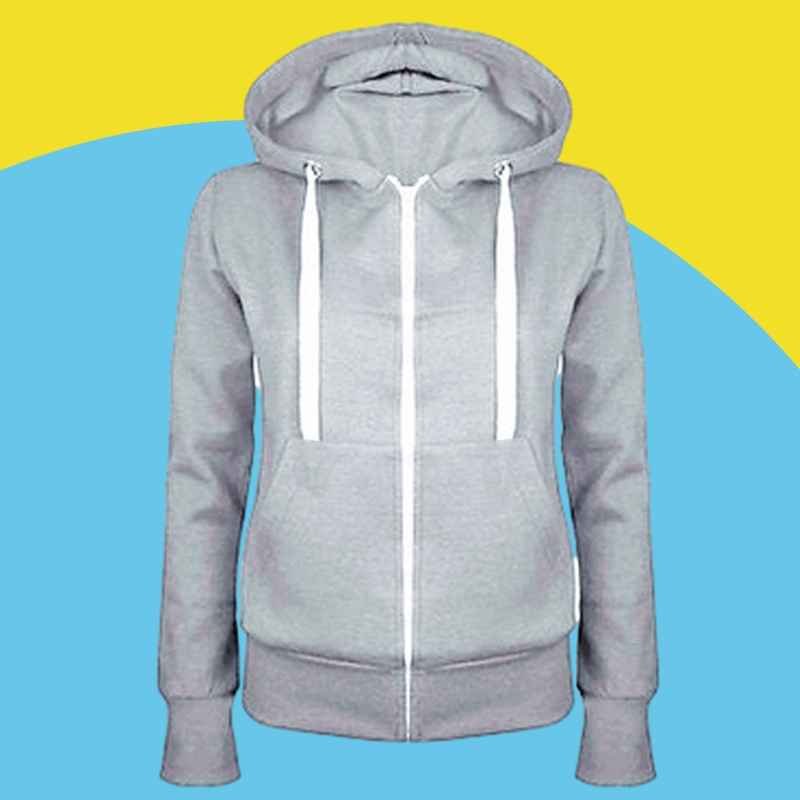 Amazon express Europe and America new solid color hooded sweater women's autumn and winter wear Plush slim drawstring cardigan coat