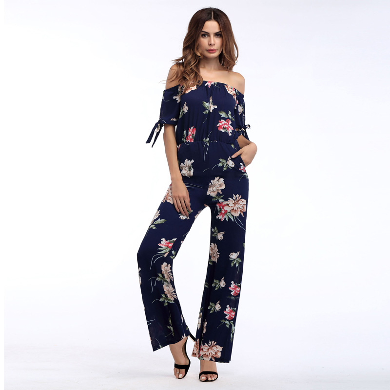 Real shot 5436 Amazon's top selling off shoulder waist snow yarn Jumpsuit