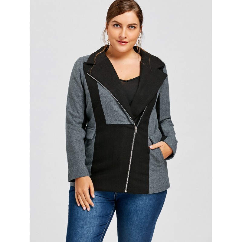 New Amazon side zipper pocket stitching large women's woolen coat windbreaker 9336