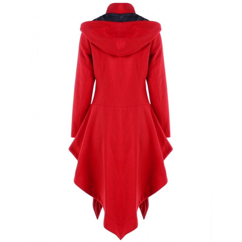 Foreign trade Amazon popular irregular ox horn double button long windbreaker hooded woolen coat 9666