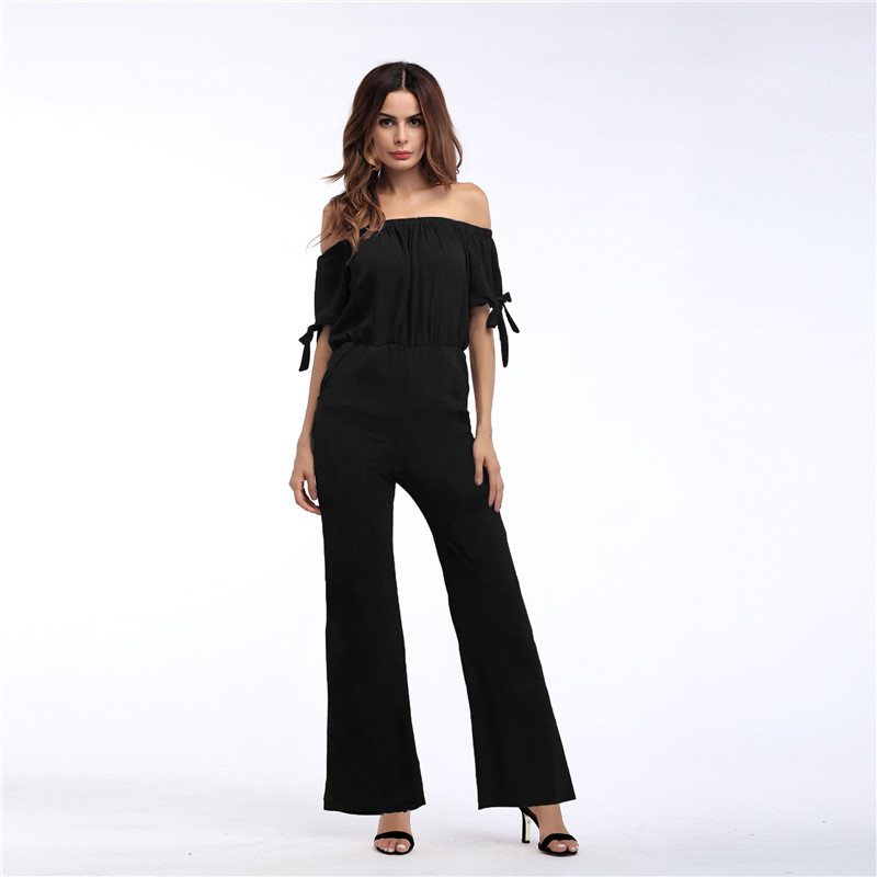 Real shot 5436 Amazon's top selling off shoulder waist snow yarn Jumpsuit