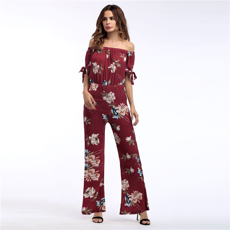 Real shot 5436 Amazon's top selling off shoulder snow yarn Jumpsuit pants