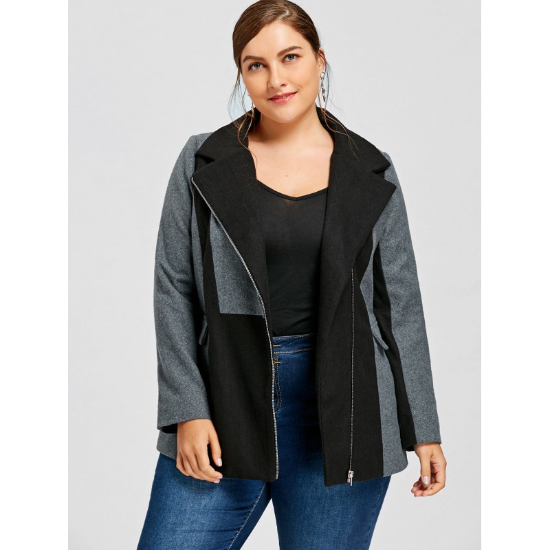New Amazon side zipper pocket stitching large women's woolen coat windbreaker 9336