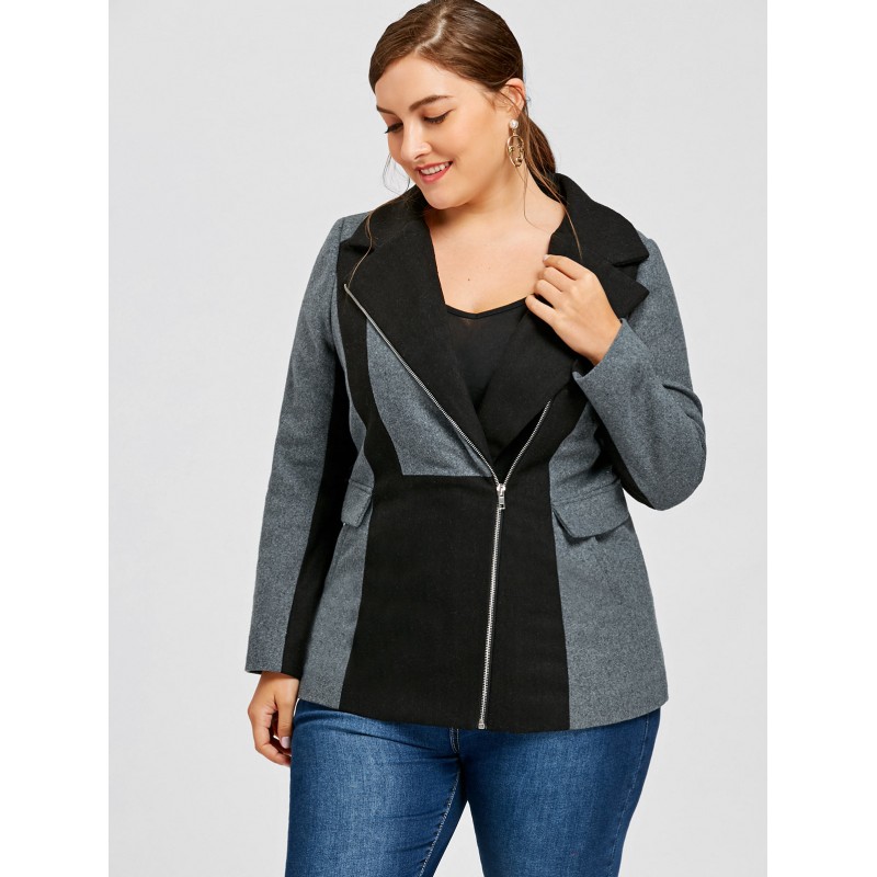 New Amazon side zipper pocket stitching large women's woolen coat windbreaker 9336