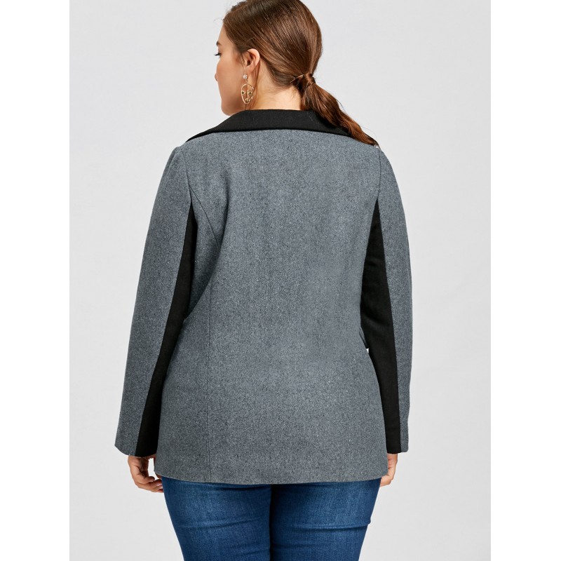 New Amazon side zipper pocket stitching large women's woolen coat windbreaker 9336